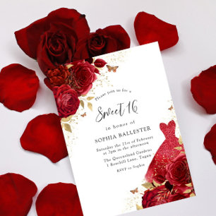 Invitation Robe rouge et Rose Parties scintillant or doux 16