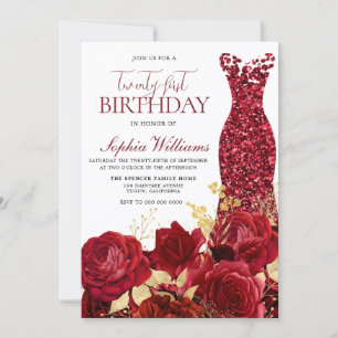 Invitation Robe rouge étincelante Rose Gold 21e fête d'annive
