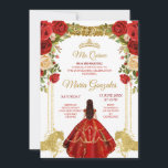 Invitation Robe rouge Fleurs mexicaines Quinceañera<br><div class="desc">Robe rouge Fleurs mexicaines Quinceañera Invitation Mis Quince Anos,  15e anniversaire, </div>
