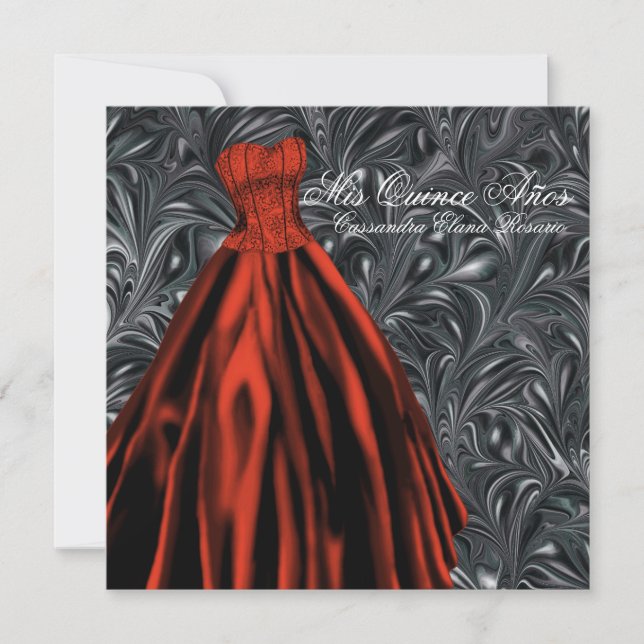 Invitation Robe rouge noir blanc Quinceanera rouge noir (Devant)