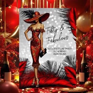 Invitation Robe rouge noir femme glamour anniversaire fabuleu
