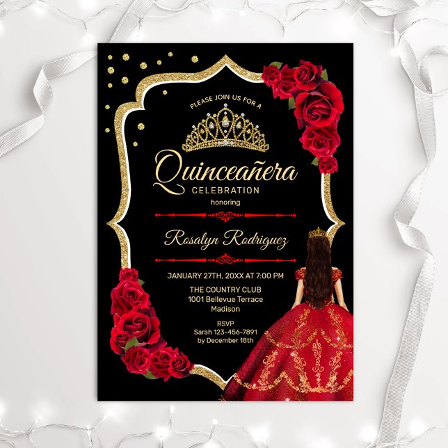 Invitation Robe rouge noire Quinceanera (Créateur téléchargé)