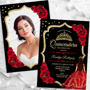 Invitation Robe rouge noire Quinceanera Photo