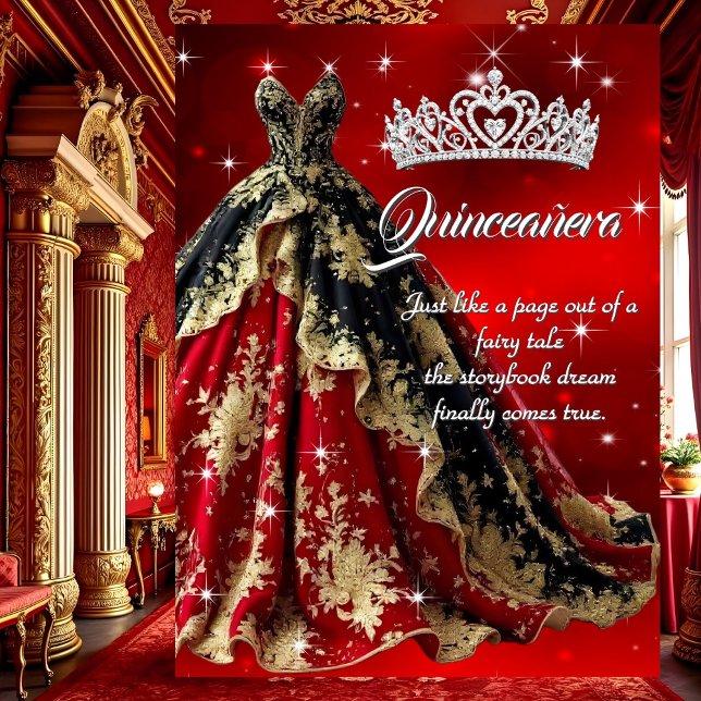 Invitation Robe rouge or et noir pour fête d'anniversaire de  (Créateur téléchargé)