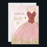 Invitation Robe rouge Parties scintillant or étincelante Swee<br><div class="desc">Parties scintillant rouge or étincelante robe douce 16 Anniversaire Invitation</div>