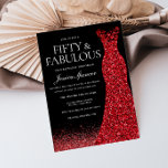 Invitation Robe rouge Parties scintillant rouge Gown 50e fête<br><div class="desc">Robe rouge Parties scintillant rouge Gown 50th Birthday Party Invitation - Cinquante et fabuleuses Variations à l'invitation et articles correspondants dans notre magasin</div>