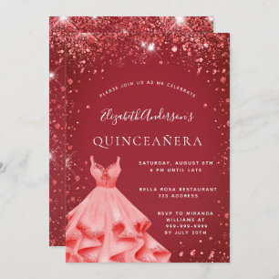 Invitation Robe rouge Quinceanera parties scintillant