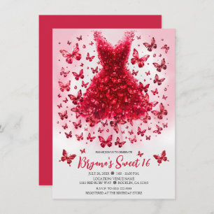 Invitation Robe rouge rubis Crystal Papillon Juillet Pierre d