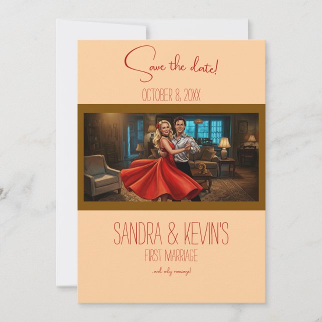 Invitation Robe rouge tango mariage à retenir la date (Devant)