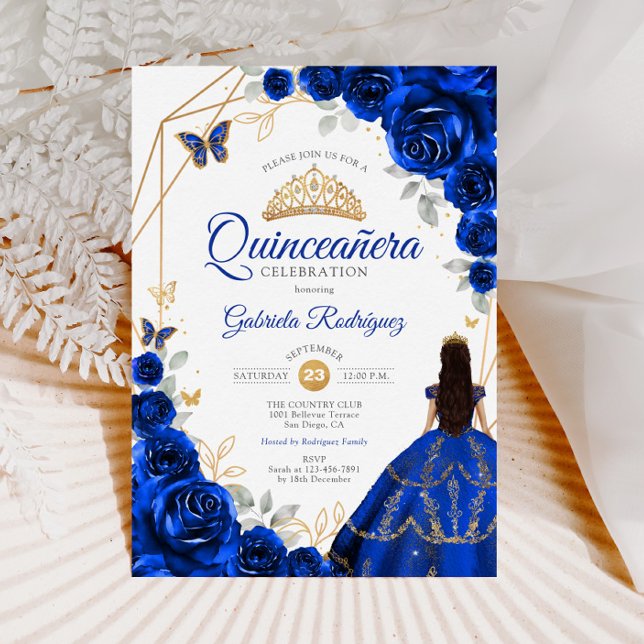 Invitation Robe royale bleu or Quinceanera (Créateur téléchargé)