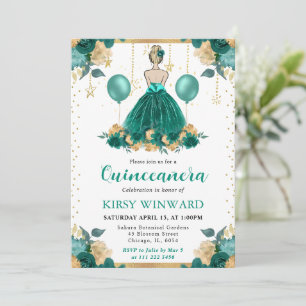 Invitation Robe sarcelle Cheveux Blonds Princesse Quinceanera