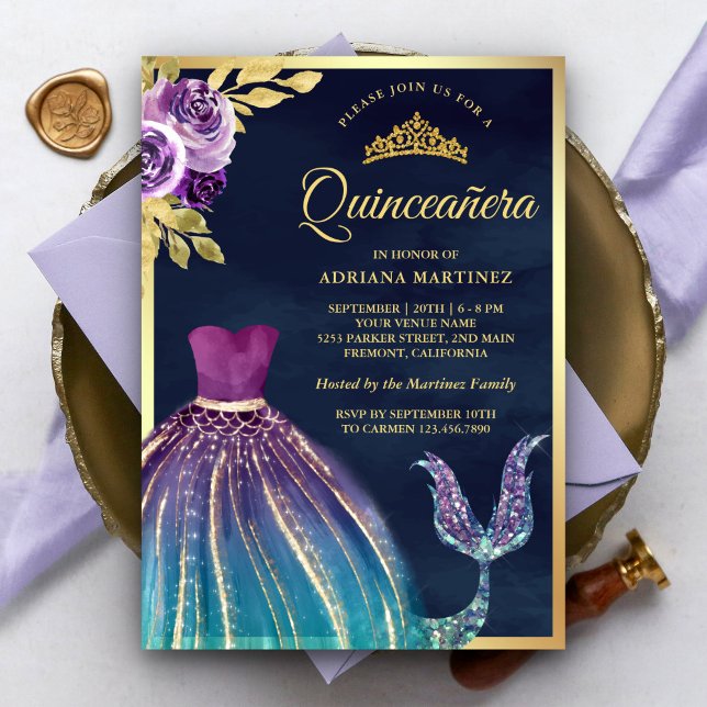 Invitation Robe sarcelle violette Queue de sirène Navy Quince (Créateur téléchargé)