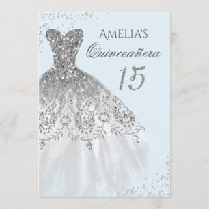 Invitation Robe scintillante bleue argentée Quinceanera
