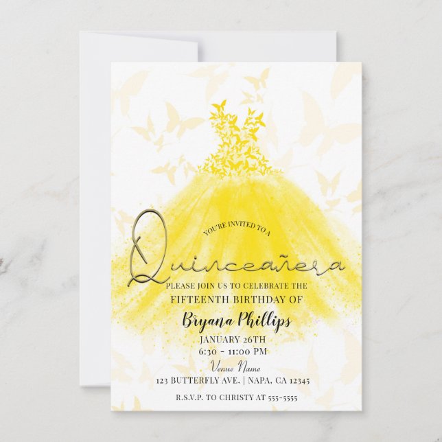 Invitation Robe scintillante jaune pour la danse papillon de  (Devant)
