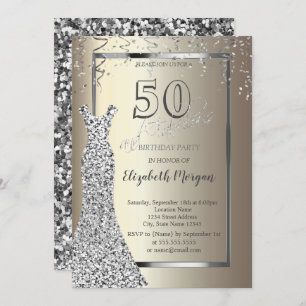 Invitation Robe Sequins Argent Or 50e anniversaire