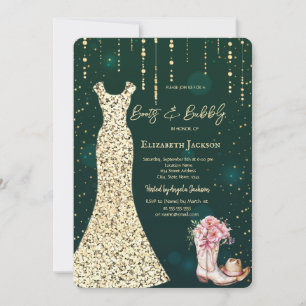 Invitation Robe Sequins Or, Bottes Fleurs Vert