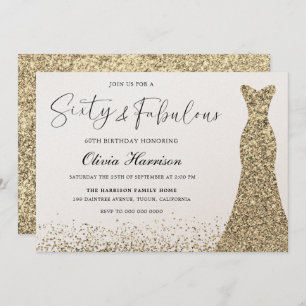 Invitation Robe Shimmer d'or 60 et fabuleux 60e anniversaire