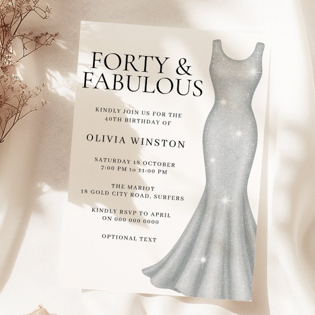 Invitation Robe Shimmer Sparkle Argent 40e fête d'anniversair (Créateur téléchargé)