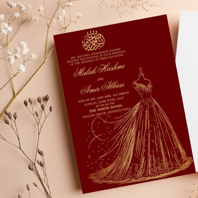Invitation Robe Simple Bordeaux Mariage Islamique Musulman (Créateur téléchargé)