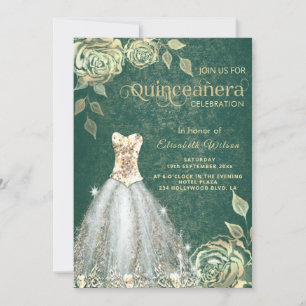 Invitation Robe tendance rose or vert chic Quinceañera