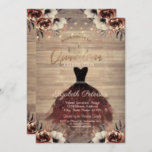 Invitation Robe, Tiara, Lumières Rose Wood Quinceañera