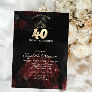 Invitation Robe, Tiara, Roses rouges 40e anniversaire