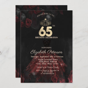 Invitation Robe, Tiara, Roses rouges 65e anniversaire