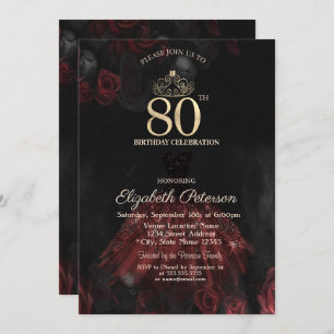 Invitation Robe, Tiara, Roses rouges 80e anniversaire