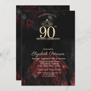 Invitation Robe, Tiara, Roses rouges 90e anniversaire