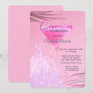 Invitation Robe, Tour Eiffel Champagne Été Quinceañera