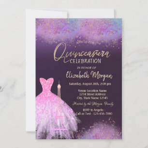Invitation Robe Tour Eiffel Dusté Violet Quinceanera