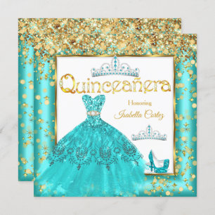 Invitation Robe Turquoise de la Quinceañera hauts talons Or