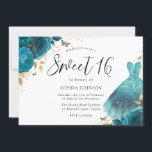 Invitation Robe turquoise et or étincelante Rose douce 16 Ann<br><div class="desc">Robe turquoise et or étincelante Rose Sweet 16 Anniversaire Invitation Davantage d'élégants motifs de Fêtes des mariées florales dans notre magasin!</div>