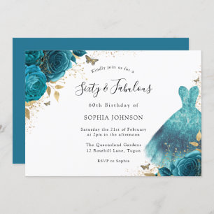 Invitation Robe turquoise et or Étincelle Rose 60e fête d'ann