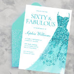 Invitation Robe turquoise étincelante 60e anniversaire<br><div class="desc">Robe turquoise étincelante 60e fête d'anniversaire Soixante et fabuleuse invitation Variations à l'invitation et articles correspondants dans notre magasin</div>