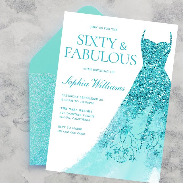 Invitation Robe turquoise étincelante 60e anniversaire (Créateur téléchargé)
