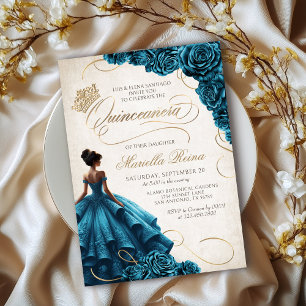 Invitation Robe turquoise Florale Quinceañera