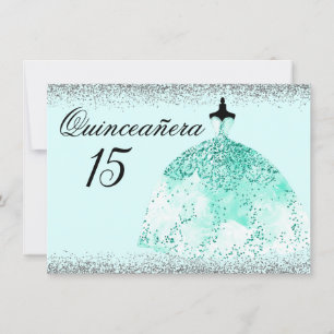 Invitation Robe turquoise Monnaie Parties scintillant Argent