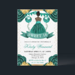 Invitation Robe turquoise Peau foncée Princesse Douce 16<br><div class="desc">Elégante aquarelle couleur peau foncée princesse dans la conception robe Turquoise avec fleurs Turquoises et or,  ballons et confettis parties scintillant or.</div>