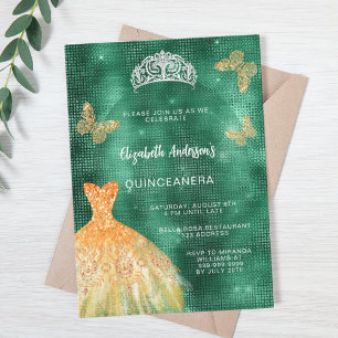 Invitation Robe vert émeraude tiara luxe Quinceanera