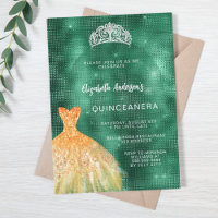 Robe vert émeraude tiara Quinceanera luxe
