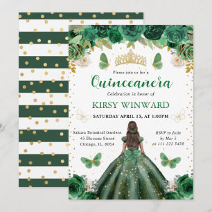 Invitation Robe vert foncé Peau foncée Princesse Quinceanera