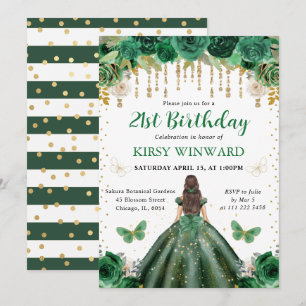 Invitation Robe vert foncé Princesse aux cheveux bruns Annive