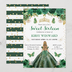 Invitation Robe vert foncé Princesse blonde Sweet 16