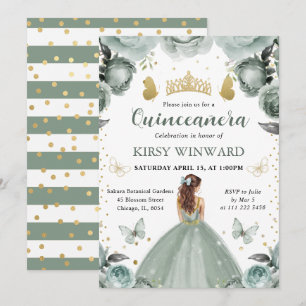 Invitation Robe Vert Sauge Cheveux Rouges Princesse Quinceane