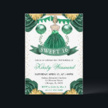 Invitation Robe verte Blonde Cheveux Princesse Sweet 16<br><div class="desc">Elégante princesse blonde aquarelle en couleur vert émeraude avec fleurs vertes et or,  ballons et confettis parties scintillant or.</div>