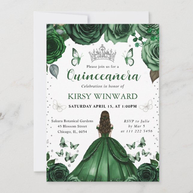 Invitation Robe verte de chasseuse Brunette Princesse Quincea (Devant)