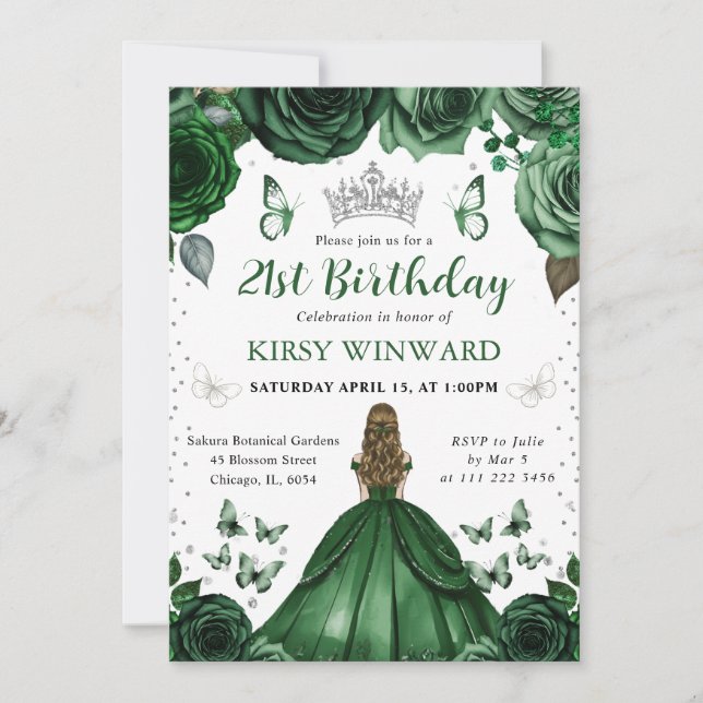 Invitation Robe verte de chasseuse Princesse blonde Anniversa (Devant)
