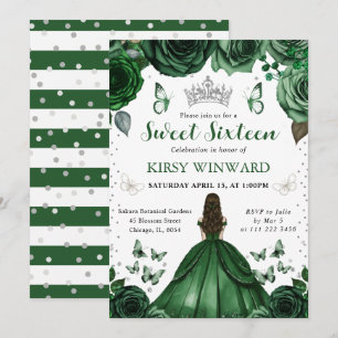 Invitation Robe verte de chasseuse Princesse brune Sweet 16