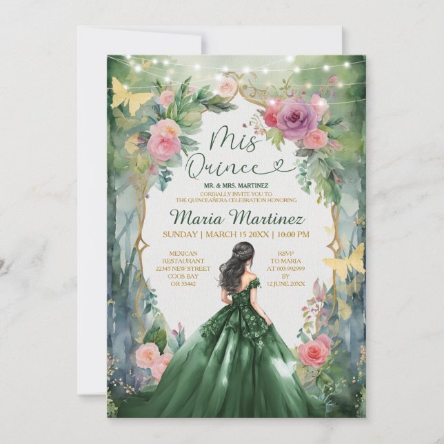 Invitation Robe verte émeraude Fille de la forêt magique Mis  (Devant)